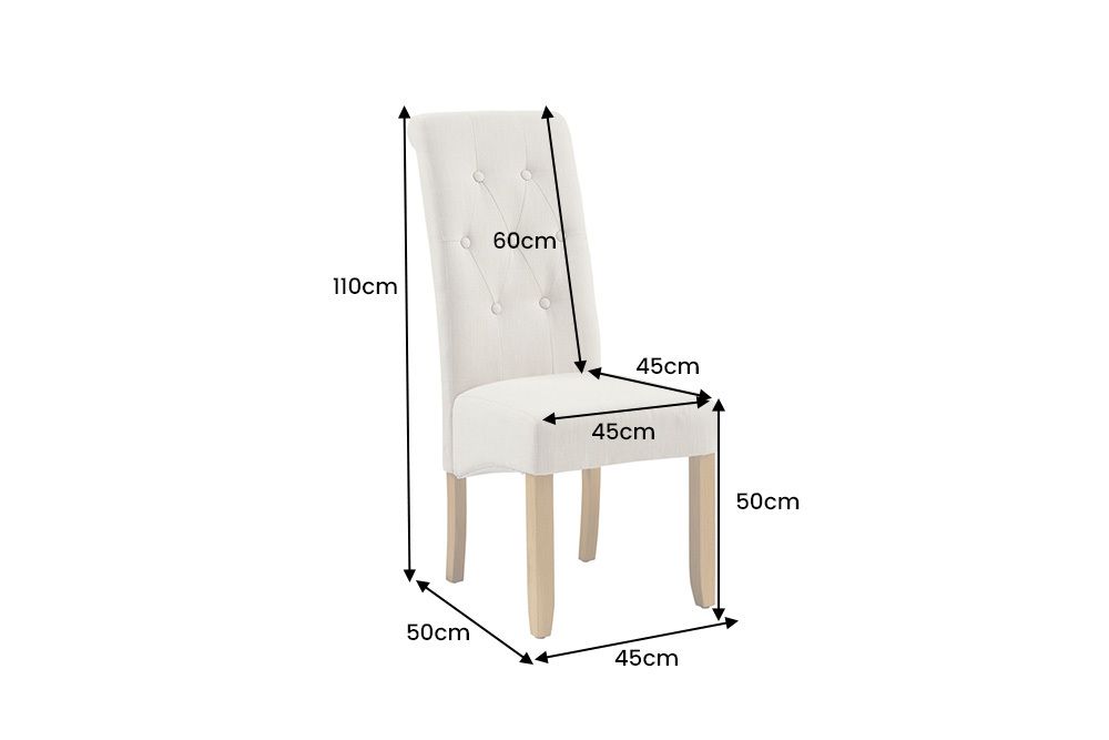 Design Stuhl CASA beige Leinen Massivholzbeine mit Zierknöpfen und Nackenrolle