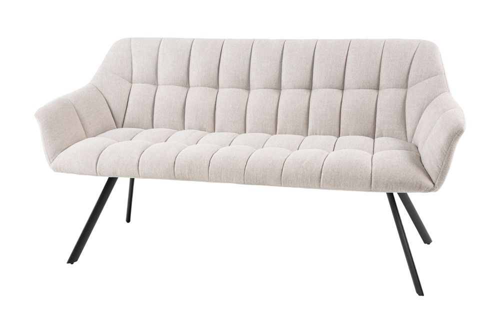 Esszimmer Sitzbank PAPILLON 165cm champagner beige mit Lehnen schwarzes Metallgestell