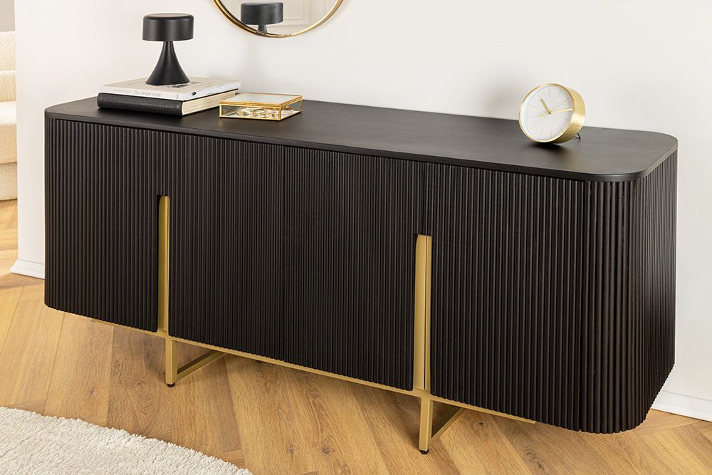 Massives Sideboard GATSBY 160cm schwarz gold Mangoholz Retro handmade