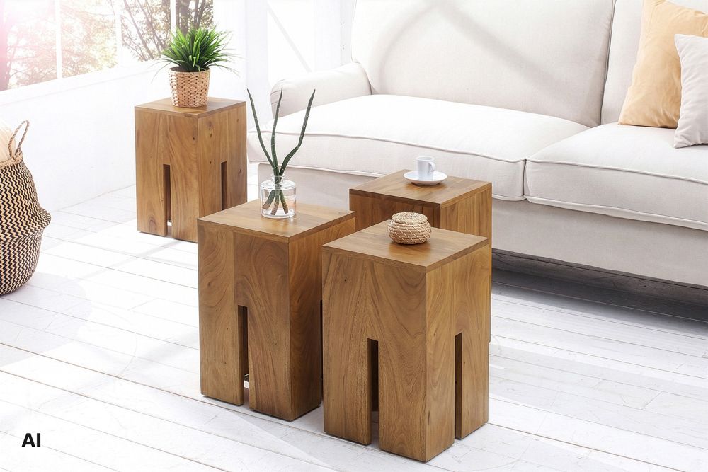 Design Beistelltisch CASTLE 45cm braun honey finish massives Mangoholz handmade