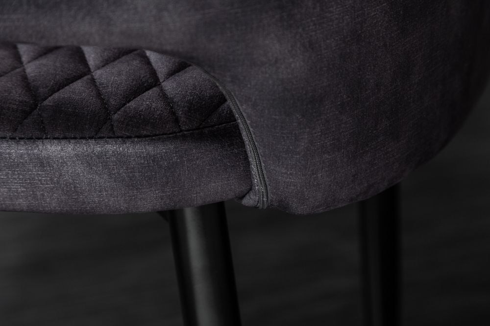 Design Stuhl PARIS grau Samt mit Armlehnen Ziersteppung goldene Fußkappen gepolstert