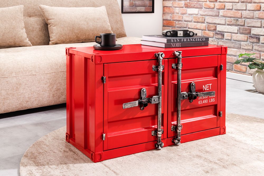 Container-Schrank GLOBETROTTER 80cm rot Metall Couchtisch mit Flügeltüren Kommode