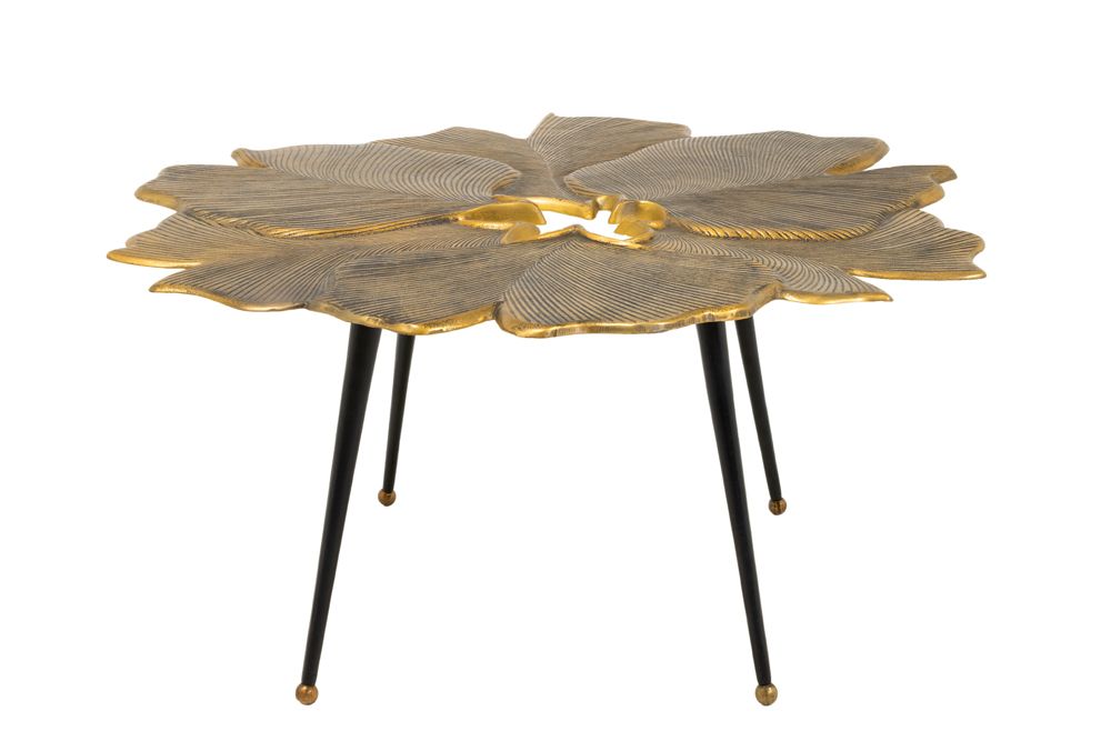 Dekorativer Couchtisch GINKGO 95cm gold schwarz handmade Metall