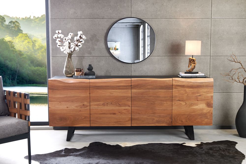 Industrial Design Sideboard ORGANIC ARTWORK 180cm Akazie Massivholz Eisengestell