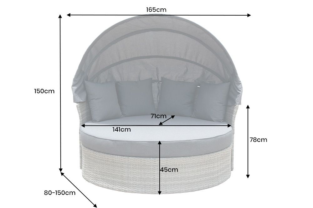 Outdoor Sonneninsel PLAYA LIVING 165cm hellgrau Polyrattan Aluminium inklusive Kissen wetterfest