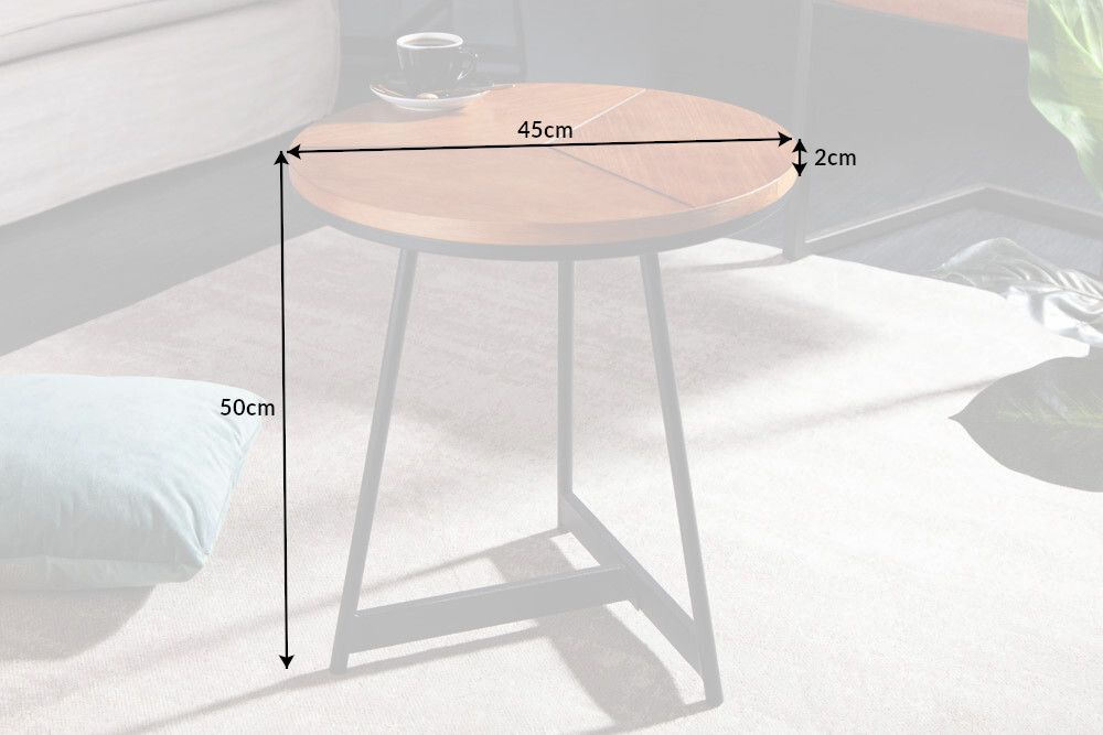 Runder Beistelltisch OAK ELEGANCE 45cm Eiche-Design schwarzes Metallgestell