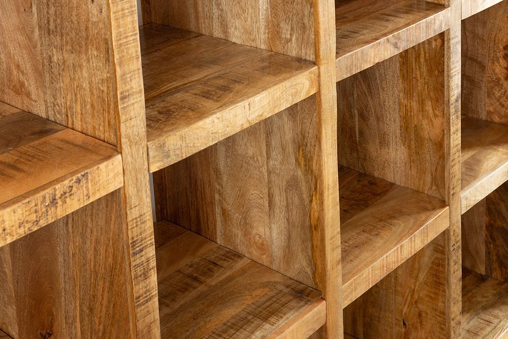 Massives Regal IRON CRAFT 200cm natur Mangoholz Bücherregal 25 Fächer