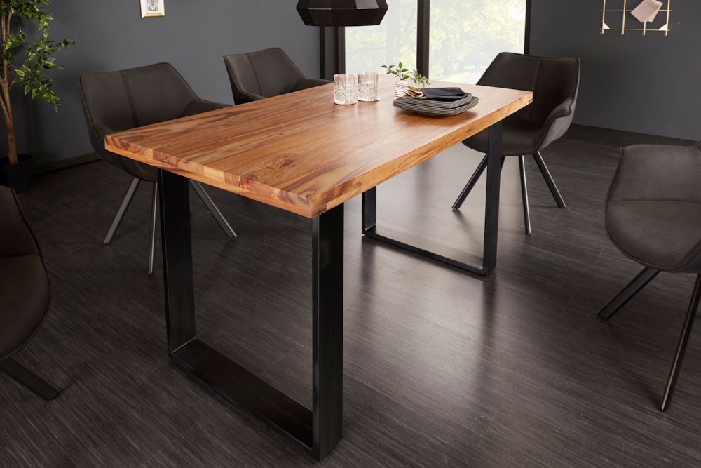 Massivholz Esstisch IRON CRAFT 140cm braun schwarz Sheesham stone finish Industrial
