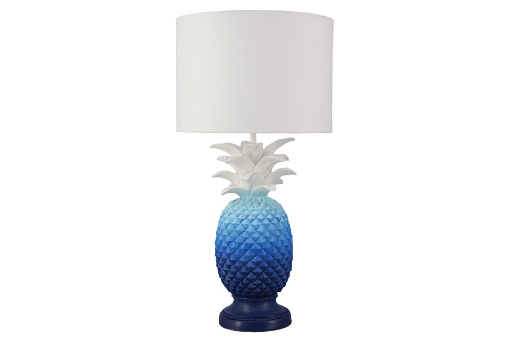 Handgefertigte Tischlampe PINEAPPLE 50cm blau weiß Ananas-Design mit Stoffschirm