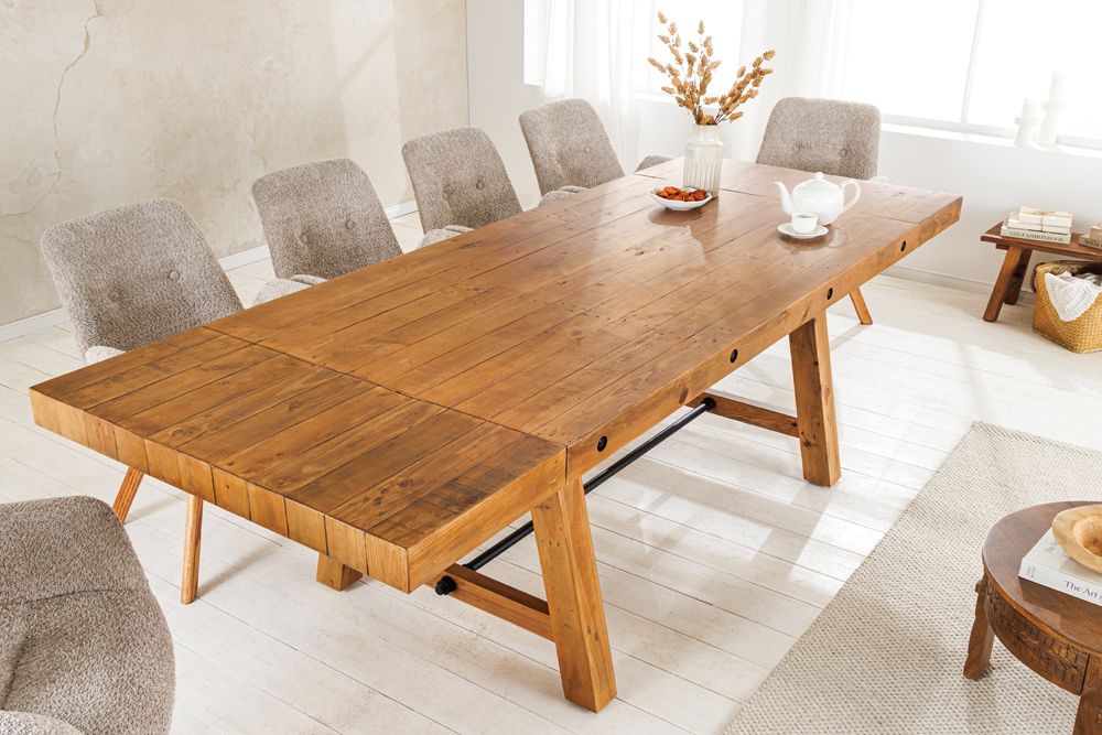 Massiver Esstisch FINCA 165-240cm vintage braun verlängerbar Pinienholz Bohlenoptik