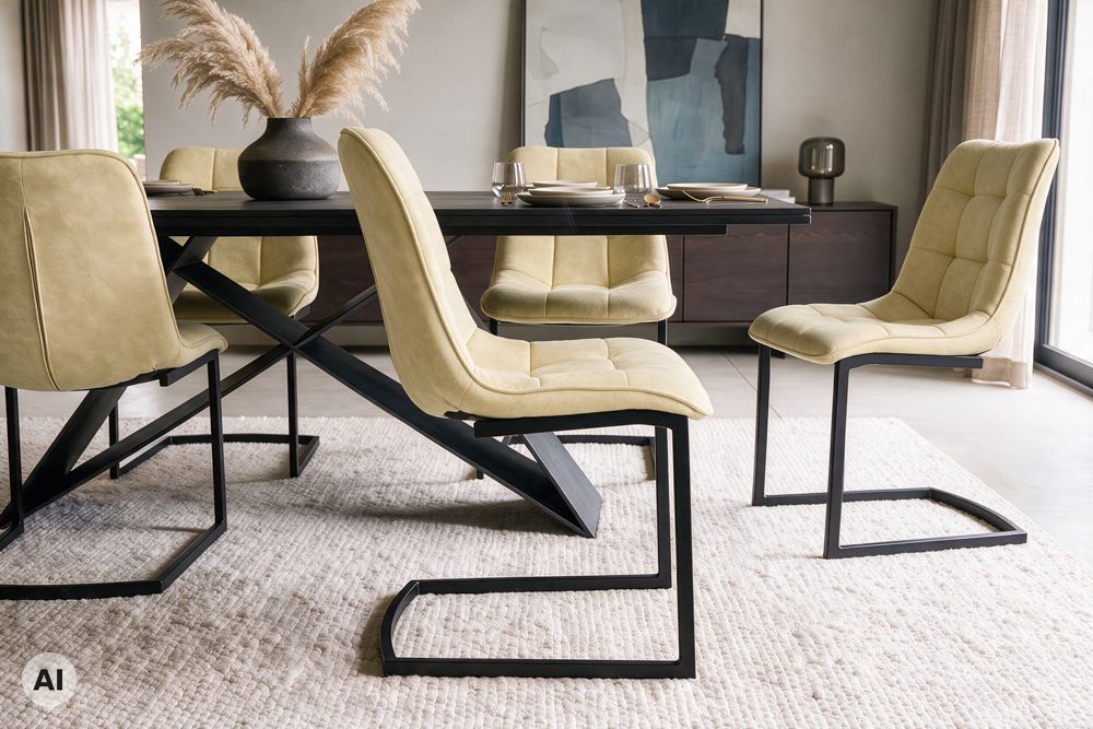 Freischwinger Stuhl MIAMI beige antik Microfaser matt schwarz Metallgestell