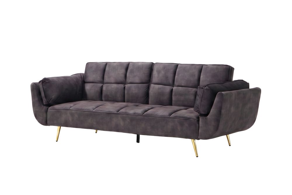 Retro Schlafsofa BOUTIQUE 215cm dunkelgrau Samt 3-Sitzer mit goldenen Füßen