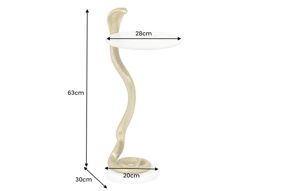 Runder Beistelltisch WILDLIFE COBRA 65cm gold weiß Marmor Schlangen-Skulptur handmade