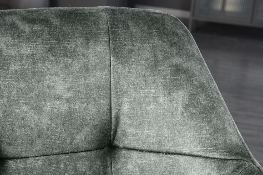 Design Stuhl LOFT grün Samt drehbar Metallgestell schwarz mit Armlehne