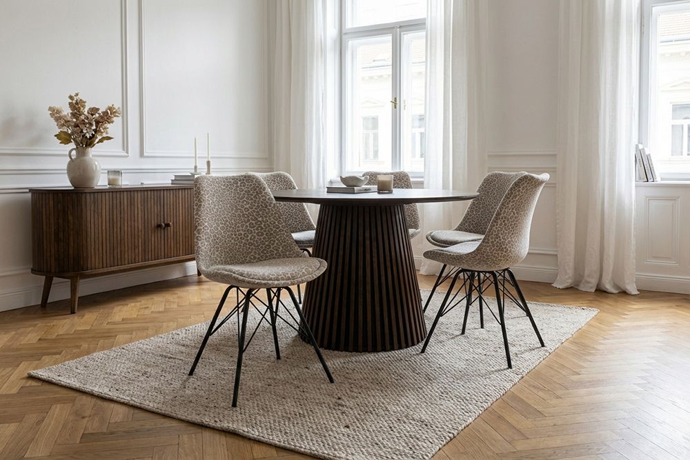Design Stuhl SCANDINAVIA MEISTERSTÜCK beige grau Chenille schwarz Metallgestell