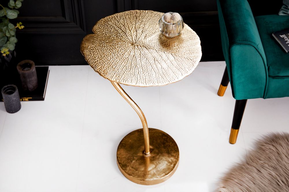 Handgearbeiteter Design Beistelltisch ABSTRACT LEAF 40cm gold