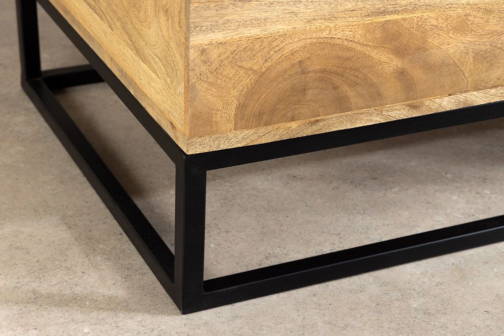 Höhenverstellbarer Couchtisch MAKASSAR FUNCTION 110cm natur cream finish Mangoholz massiv