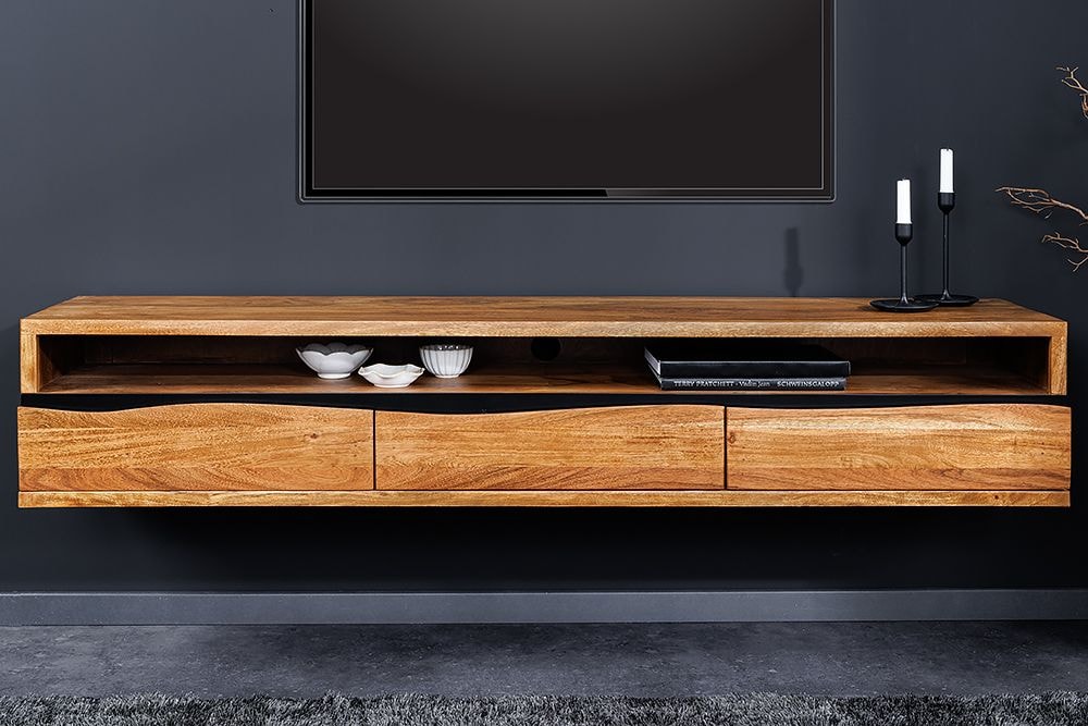 Hängendes TV-Lowboard MAMMUT 160cm braun Akazie honey finish Massivholz Baumkante