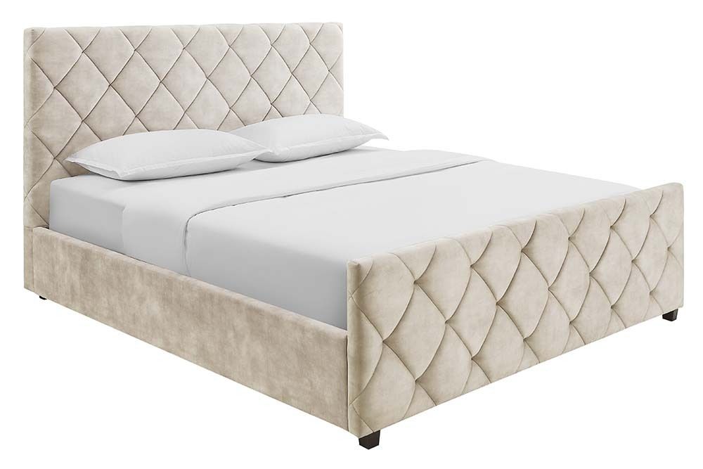 Design Boxbett ELYSIUM 160x200cm champagner beige Samt mit Stauraum und Lattenrost