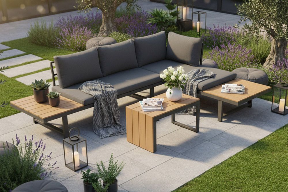 Wetterfestes Gartenmöbel Set IBIZA MODULAR LOUNGE 250cm anthrazit Aluminium inkl. Sitzpolster
