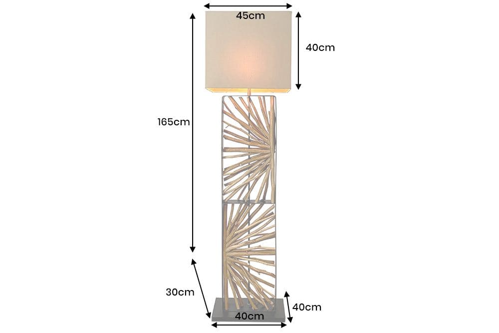 Handgefertigte Stehlampe EUPHORIA 165cm natur Longanholz beige mit Lampenschirm