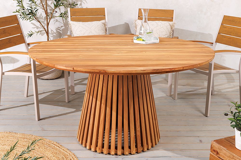 Runder Esstisch EMPIRE TEAK 120cm braun Teakholz Indoor Outdoor wetterfest