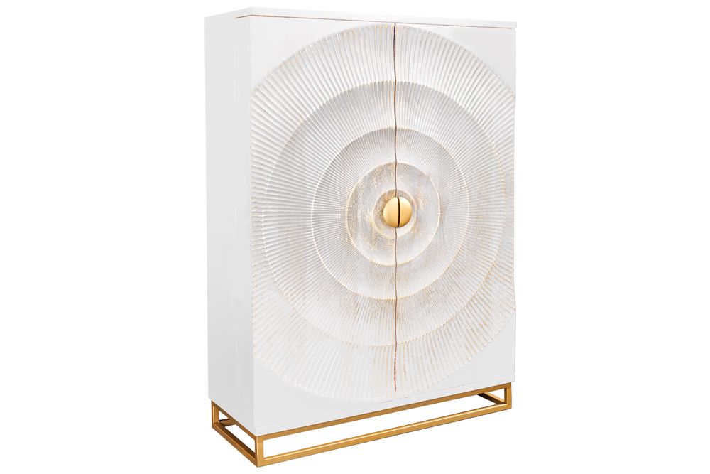 Handgearbeiteter Barschrank GOLDEN SUNSET 140cm weiß gold Mangoholz massiv