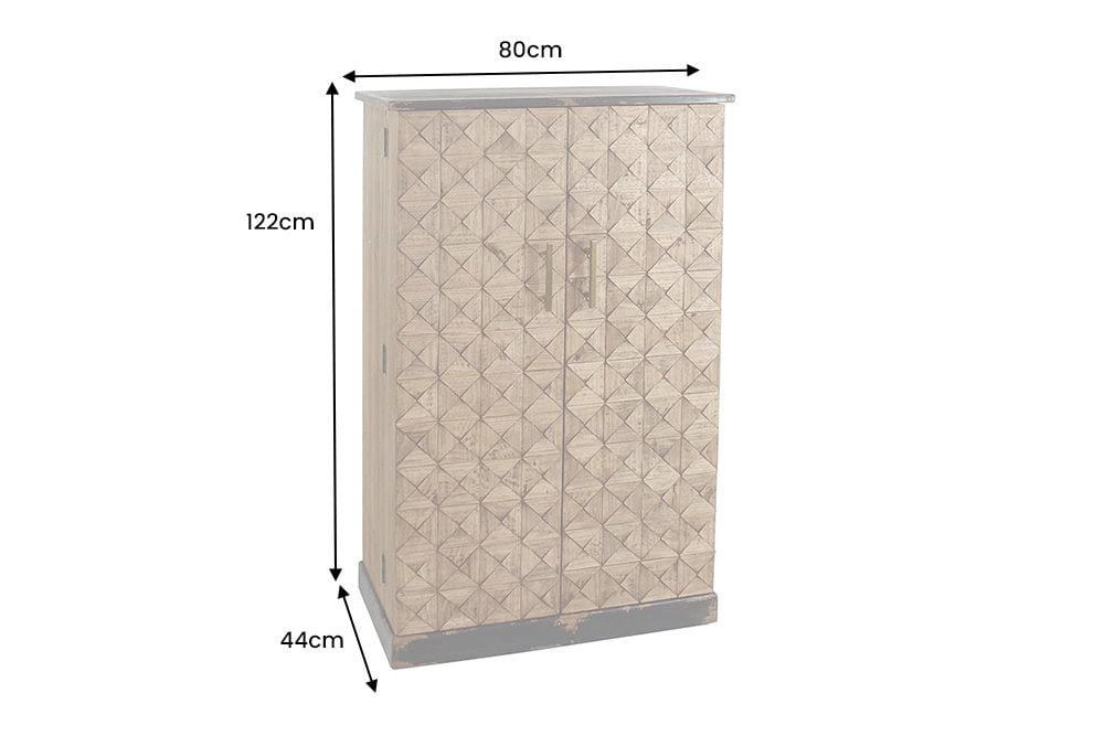 Design Barschrank BODEGA 120cm natur Pinienholz mit 3D-Front und Flaschenregal