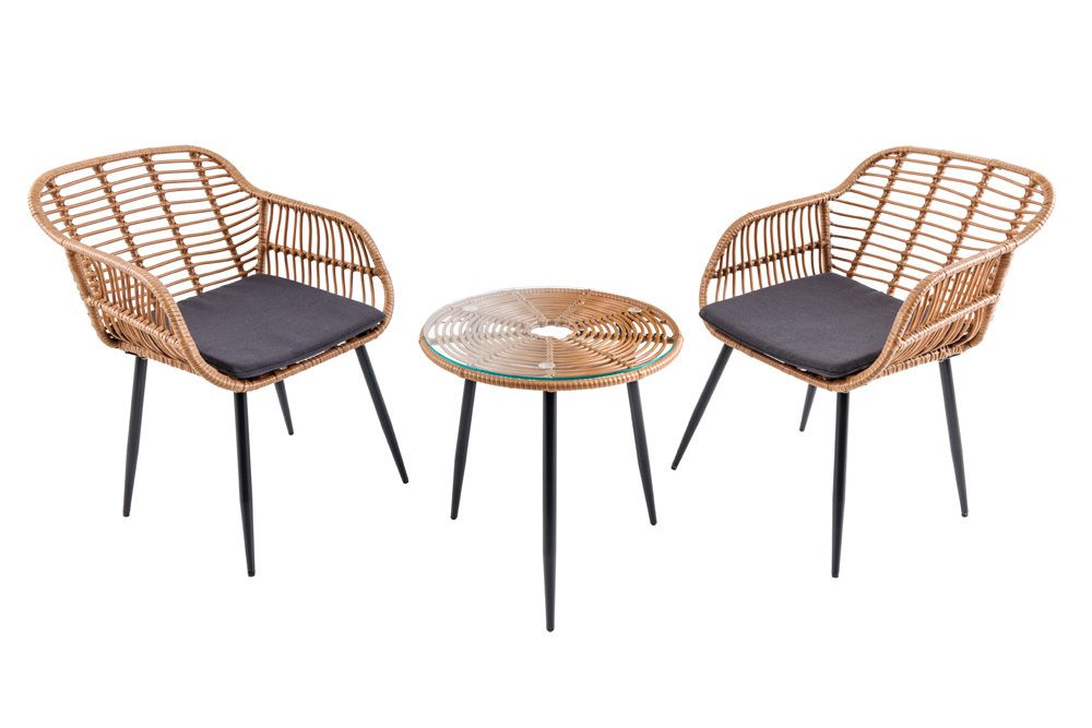 In- und Outdoor Bistro Balkon-Set PARIS braun Polyrattan Sitzgruppe wetterfest mit Tisch