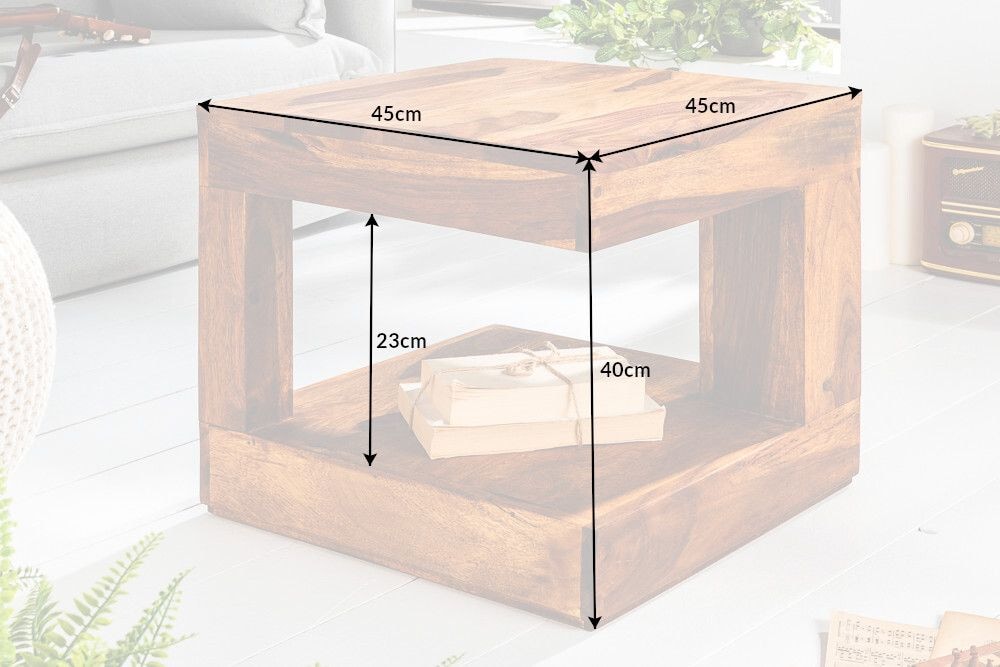 Massiver Edelholz Couchtisch GIANT 45cm braun Sheesham stone finish mit Ablage