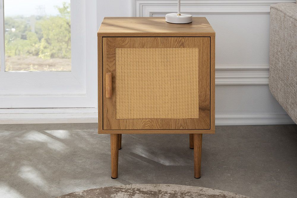 Design Nachttisch VIENNA 60cm natur Rattan Geflecht Beistelltisch mit Stauraum