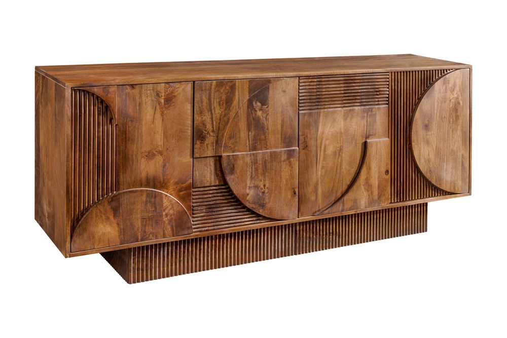 Massives Sideboard ART DECO 170cm braun smoke Mangoholz 3D-Front