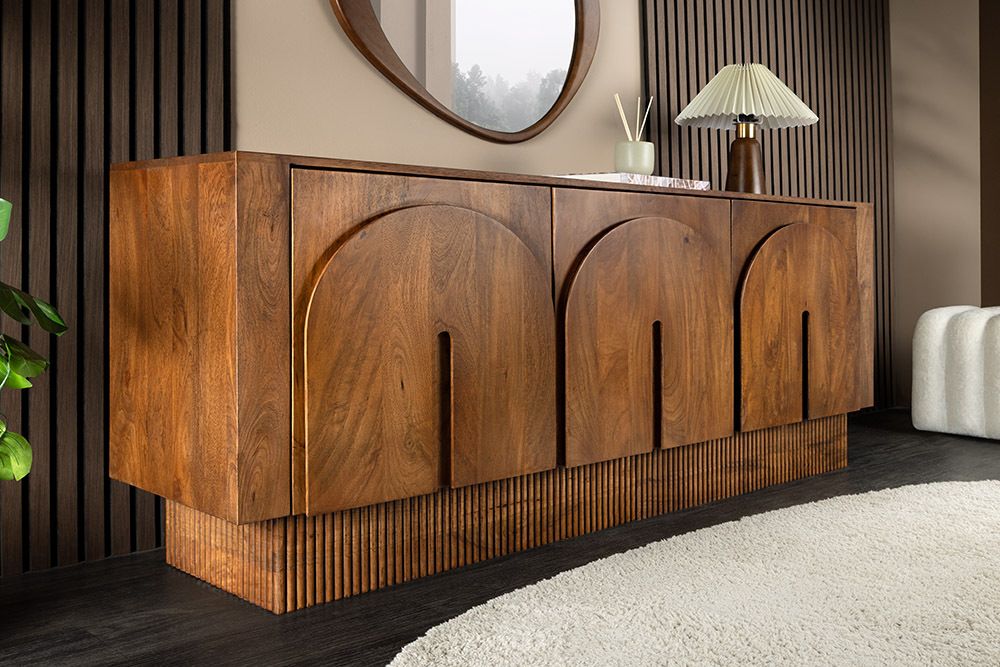 Design Sideboard ARCADIA 160cm braun Mangoholz mit Bogenfront