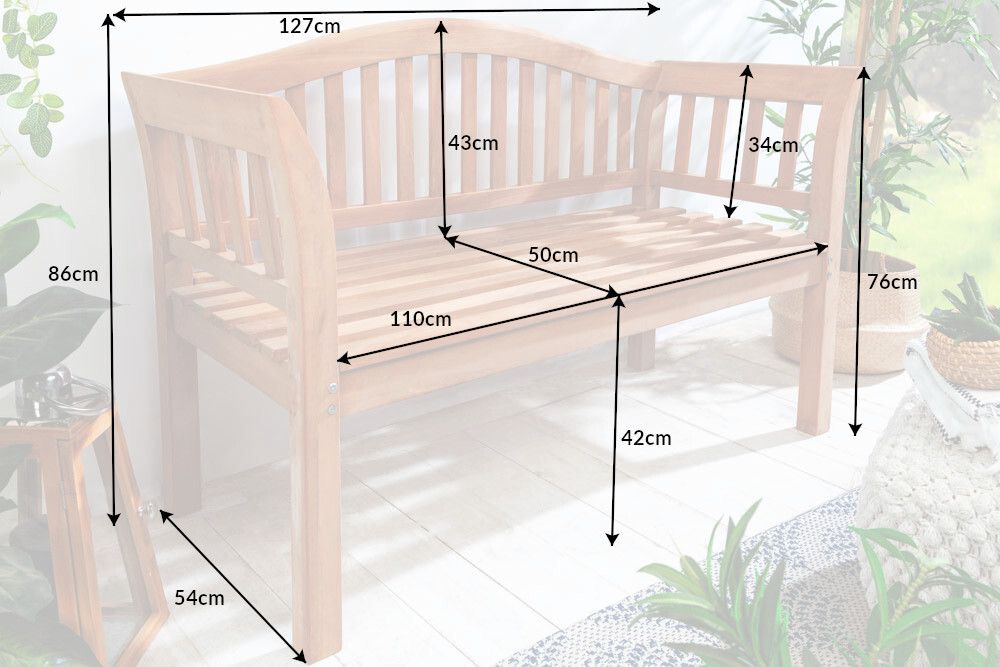 Massive Gartenbank EMPIRE TEAK 130cm natur Teakholz Outdoor-Sitzbank mit Lehne
