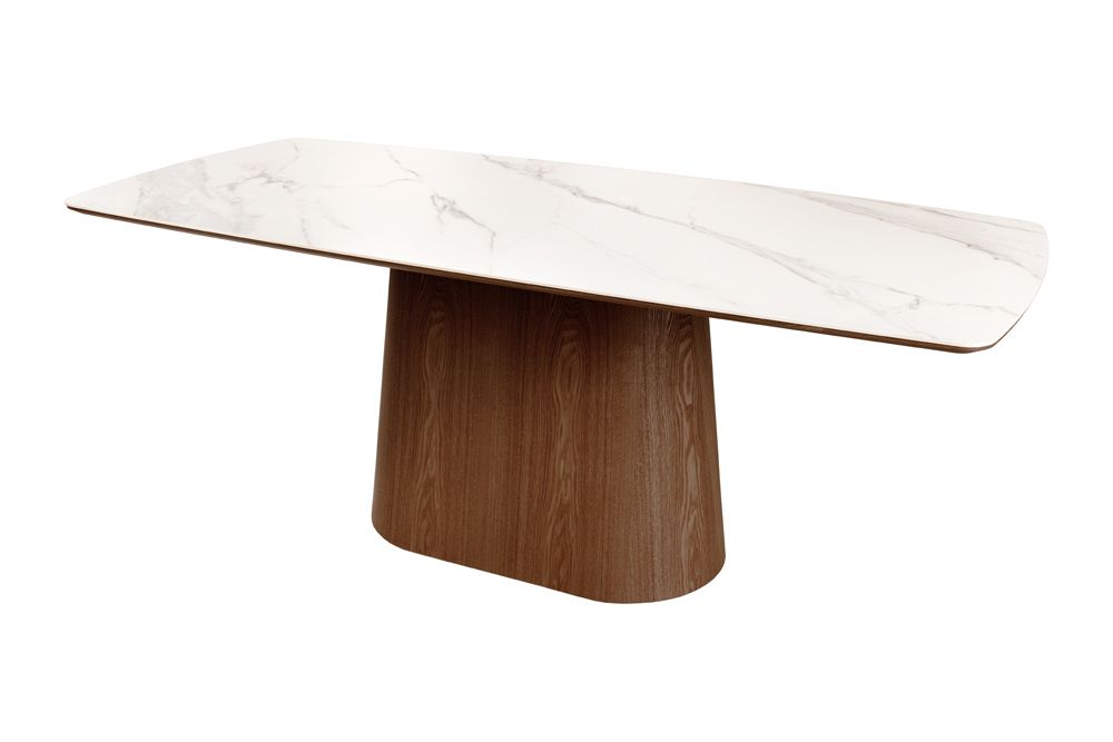 Design Esstisch UNIQUE 200cm weiß Walnuss Keramik Marmor Säulenfuß