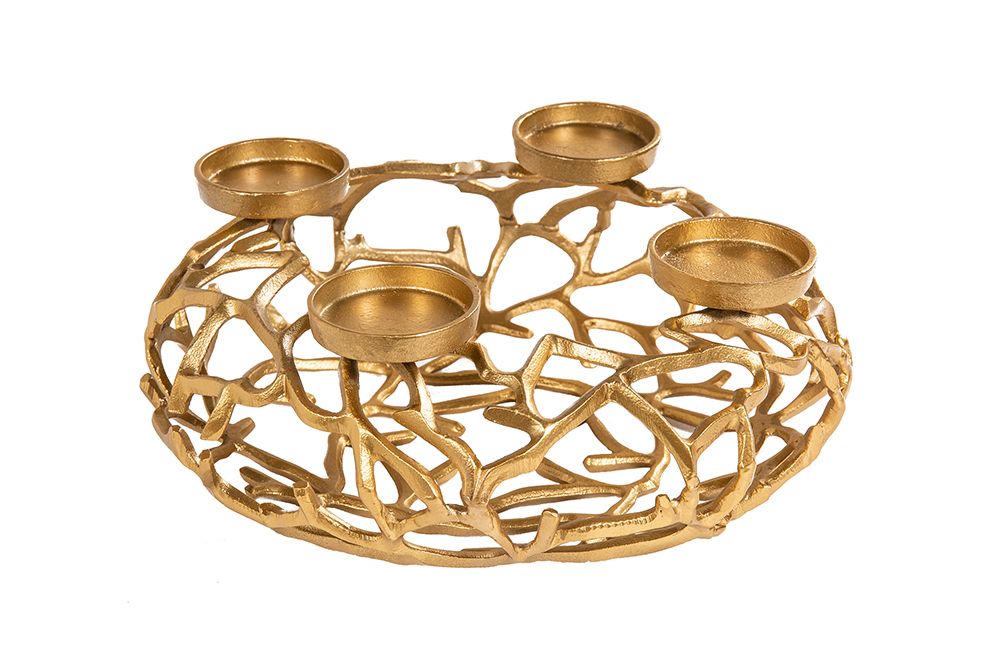 Eleganter Kerzenhalter ABSTRACT 38cm gold Kranz aus Ästen für 4 Kerzen