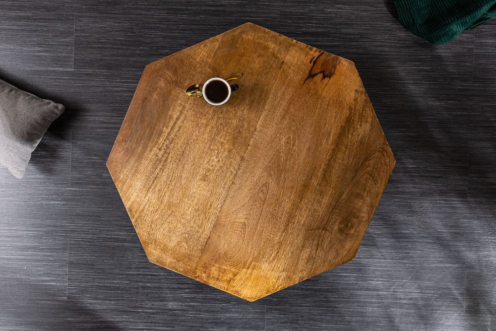 Design Couchtisch DIAMOND 70cm natur Mangoholz massiv messing Eisengestell
