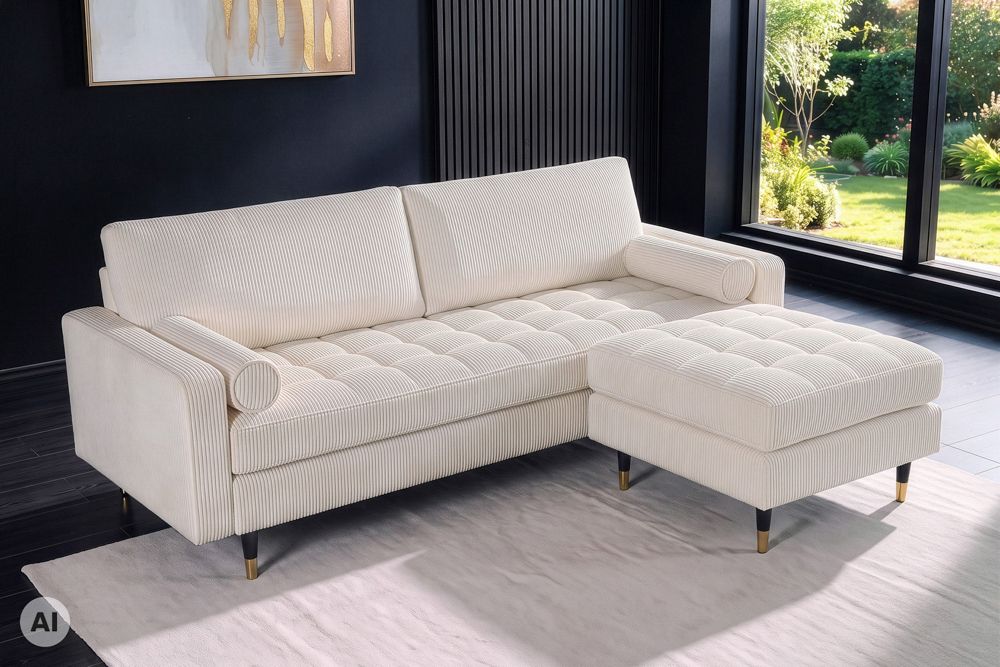 Design Hocker COZY VELVET 80cm beige gold Cord Metallfüße