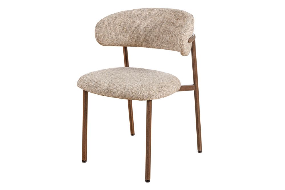 Design Stuhl BELFORT taupe beige Strukturstoff Metallgestell Walnuss