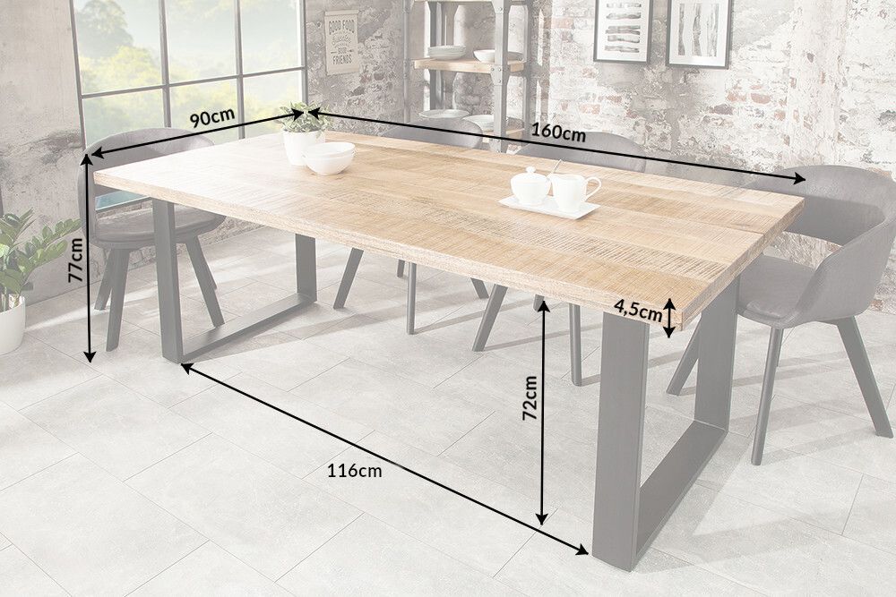 Massiver Esstisch IRON CRAFT 160cm natur Mangoholz Eisen Kufengestell Industrial Design