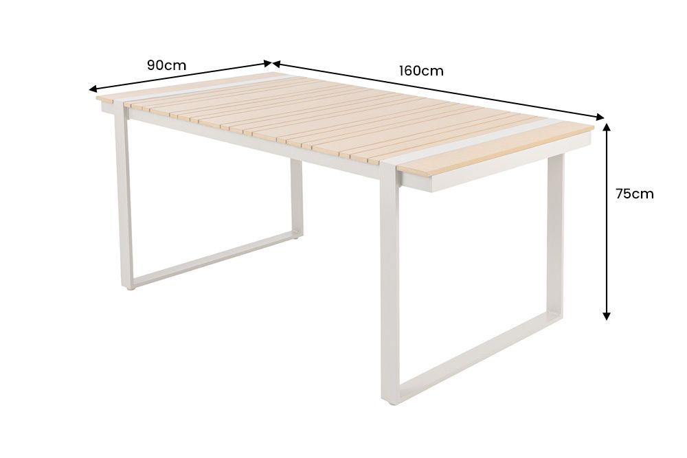 Wetterfester Gartentisch TAMPA LOUNGE 160cm greige natur Aluminium Metall Holz-Design Outdoor