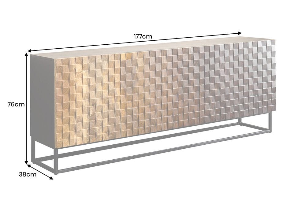 Massives Sideboard SHADES 180cm braun Mangoholz mehrfarbig 3D-Front Metallgestell