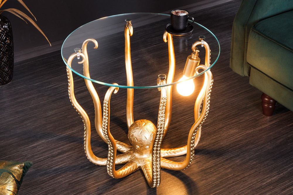Runder Beistelltisch WILDLIFE OCTOPUS 50cm gold Skulptur Glas