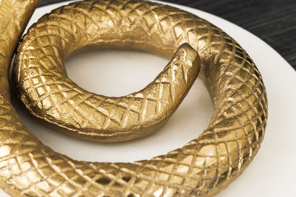 Runder Beistelltisch WILDLIFE COBRA 65cm gold weiß Marmor Schlangen-Skulptur handmade
