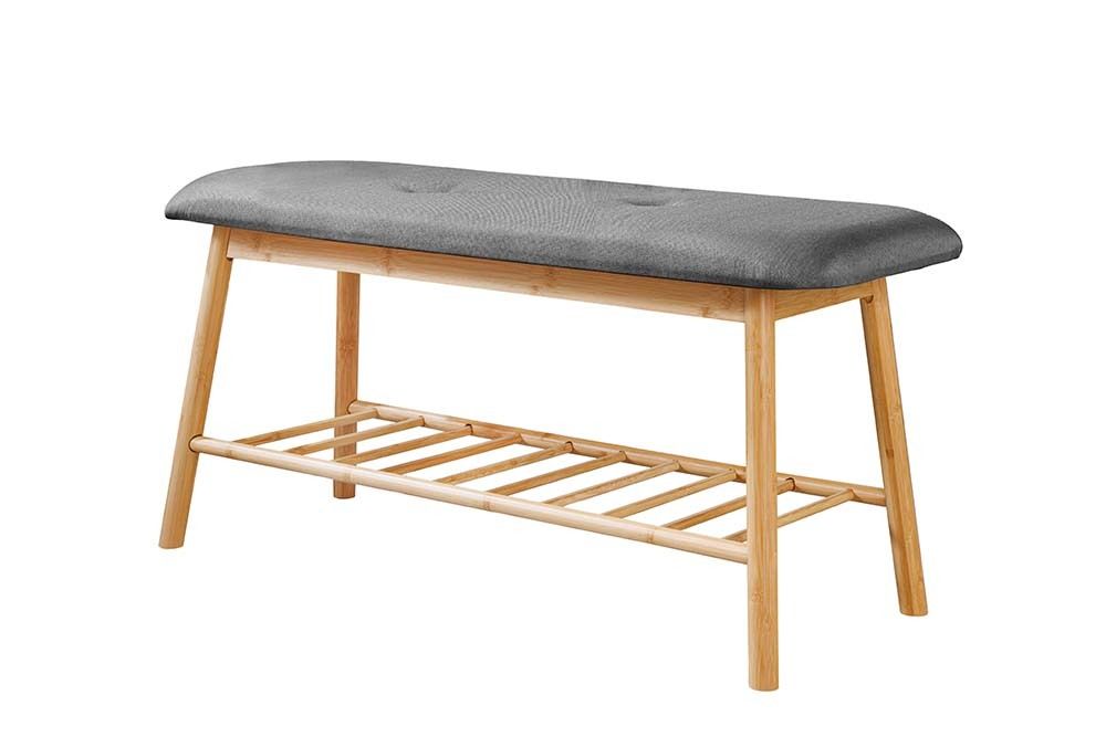 Stilvolle Schuhbank ZEN-BO 90cm natur grau Bambus Regal Sitzbank mit Stauraum