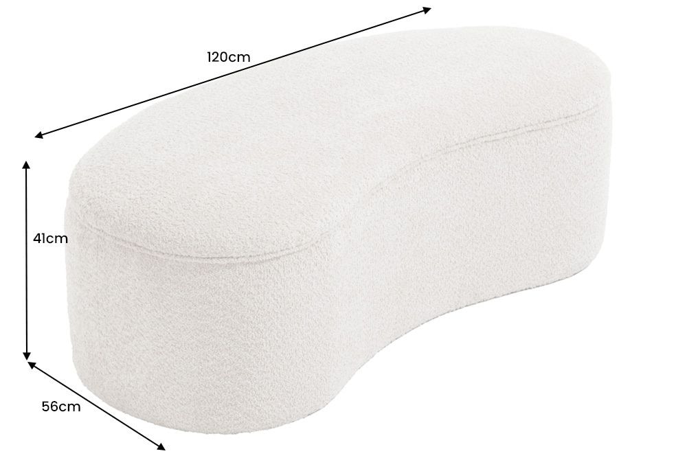 Extravagante Polsterbank ELEMENTAL 120cm champagner beige Feinstrick Bouclé mit Stauraum