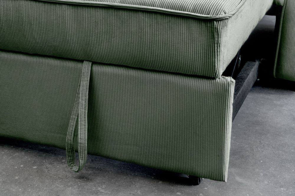 Ausziehbares Schlafsofa SMART 180cm grün Cord 2-Sitzer Couch mit Nosagfederung