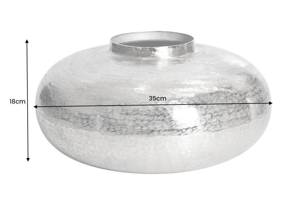 Moderne Deko Vase ABSTRACT ORIENT 35cm silber rund Metall Hammerschlag-Design
