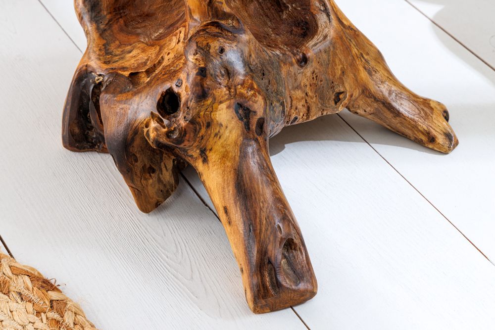 Massivholz Beistelltisch ROOT 40cm natur Teak aus Wurzelholz im Stelzen-Design