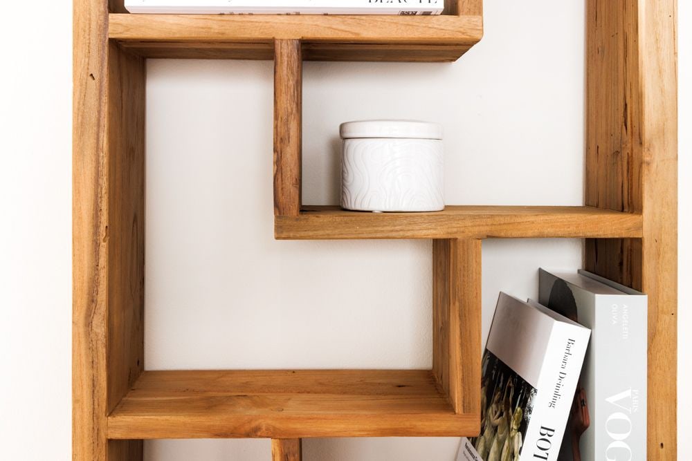 Massives Bücherregal JAVA 200cm natur recyceltes Teakholz Standregal Raumtrenner